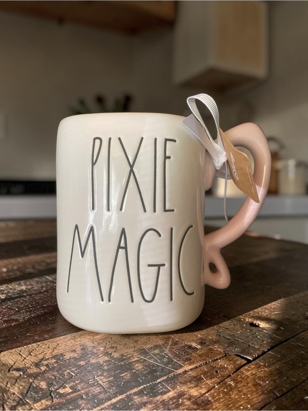 Rae Dunn Disney tinker bell Pixie Magic Ceramic Mug with Pink Handle NWT